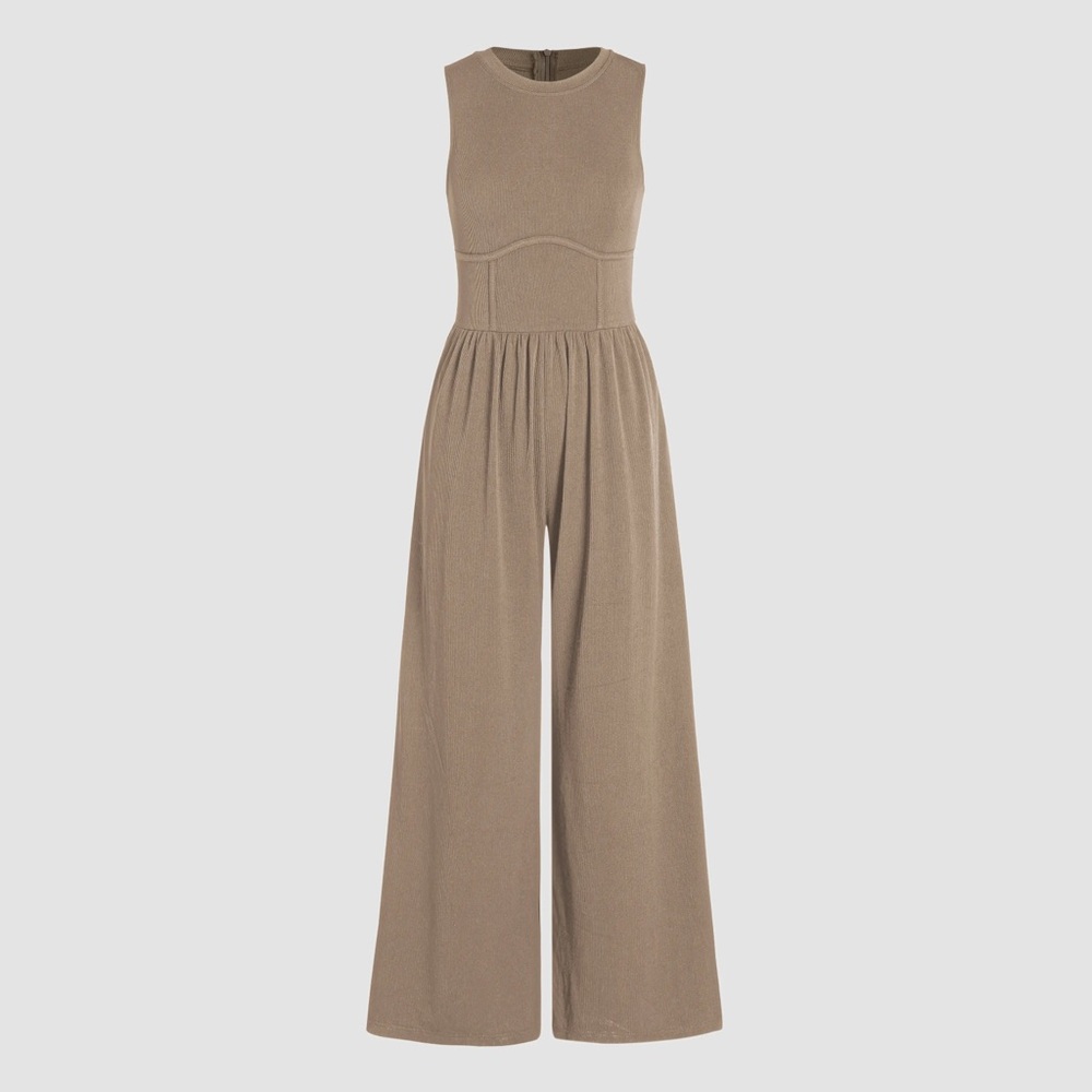 SOLID SLEEVELESS WIDE LEG JUMPSUIT - XL